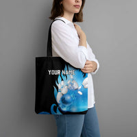 Blue Flame Bowling Ball and Pins Design Tote Bag with Smoke Effects and Custom Team Name Text - Wonder Print Shop