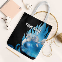 Blue Flame Bowling Ball and Pins Design Tote Bag with Smoke Effects and Custom Team Name Text - Wonder Print Shop