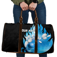 Blue Flame Bowling Ball and Pins Design Travel Bag with Smoke Effects and Custom Team Name Text - Wonder Print Shop