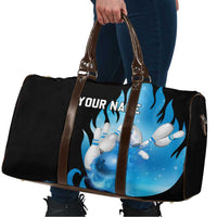 Blue Flame Bowling Ball and Pins Design Travel Bag with Smoke Effects and Custom Team Name Text - Wonder Print Shop