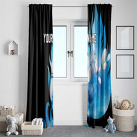 Blue Flame Bowling Ball and Pins Design Window Curtain with Smoke Effects and Custom Team Name Text - Wonder Print Shop