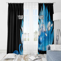 Blue Flame Bowling Ball and Pins Design Window Curtain with Smoke Effects and Custom Team Name Text - Wonder Print Shop