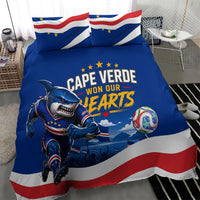 Cape Verde Won Our Hearts Soccer Bedding Set Blue Sharks Football Mascot Patriotic National Team