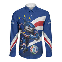 Cape Verde Won Our Hearts Soccer Long Sleeve Button Shirt Blue Sharks Football Mascot Patriotic National Team