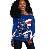 Cape Verde Won Our Hearts Soccer Off Shoulder Sweater Blue Sharks Football Mascot Patriotic National Team