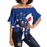 Cape Verde Won Our Hearts Soccer Off Shoulder Wrap Waist Top Blue Sharks Football Mascot Patriotic National Team