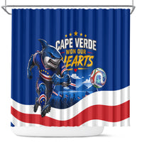 Cape Verde Won Our Hearts Soccer Shower Curtain Blue Sharks Football Mascot Patriotic National Team