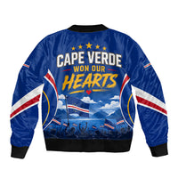 Cape Verde Won Our Hearts Soccer Sleeve Zip Bomber Jacket Blue Sharks Football Mascot Patriotic National Team