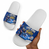 Cape Verde Won Our Hearts Soccer Slide Sandals Blue Sharks Football Mascot Patriotic National Team
