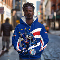 Cape Verde Won Our Hearts Soccer Zip Hoodie Blue Sharks Football Mascot Patriotic National Team