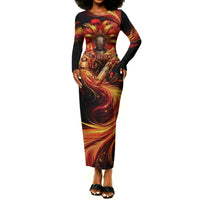 Trinbago Knight Riders Cricket Long Sleeve Bodycon Dress Trinidad and Tobago Fiery Knight Warrior Bat Flame