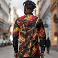Trinbago Knight Riders Cricket Long Sleeve Button Shirt Trinidad and Tobago Fiery Knight Warrior Bat Flame