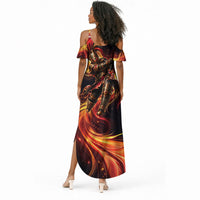 Trinbago Knight Riders Cricket Summer Maxi Dress Trinidad and Tobago Fiery Knight Warrior Bat Flame