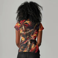 Trinbago Knight Riders Cricket Women V-Neck T-Shirt Trinidad and Tobago Fiery Knight Warrior Bat Flame