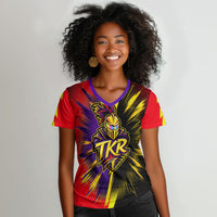 Trinidad and Tobago Cricket Women V-Neck T-Shirt Trinbago Knight Riders - Ride Or Die Comic Halftone