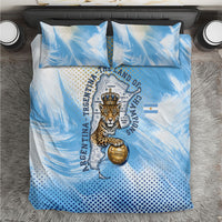 Argentina Football Land Of Champions Bedding Set Halftone Dot Jaguar Mascot National Map