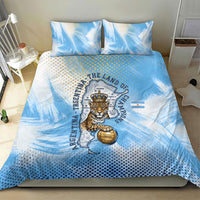 Argentina Football Land Of Champions Bedding Set Halftone Dot Jaguar Mascot National Map