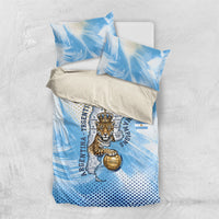 Argentina Football Land Of Champions Bedding Set Halftone Dot Jaguar Mascot National Map
