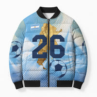 Argentina Football Land Of Champions Bomber Puffer Jacket Halftone Dot Jaguar Mascot National Map