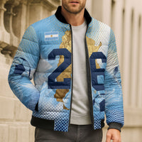 Argentina Football Land Of Champions Bomber Puffer Jacket Halftone Dot Jaguar Mascot National Map