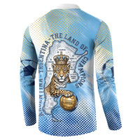 Argentina Football Land Of Champions Button Sweatshirt Halftone Dot Jaguar Mascot National Map