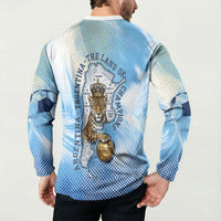 Argentina Football Land Of Champions Button Sweatshirt Halftone Dot Jaguar Mascot National Map