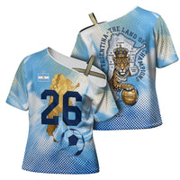 Argentina Football Land Of Champions Cross Shoulder Shirt Halftone Dot Jaguar Mascot National Map