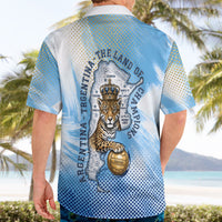 Argentina Football Land Of Champions Hawaiian Shirt Halftone Dot Jaguar Mascot National Map