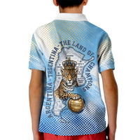 Argentina Football Land Of Champions Kid Polo Shirt Halftone Dot Jaguar Mascot National Map