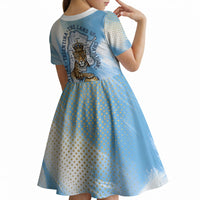 Argentina Football Land Of Champions Kid Short Sleeve Dress Halftone Dot Jaguar Mascot National Map