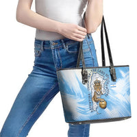 Argentina Football Land Of Champions Leather Tote Bag Halftone Dot Jaguar Mascot National Map