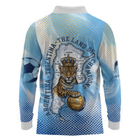 Argentina Football Land Of Champions Long Sleeve Polo Shirt Halftone Dot Jaguar Mascot National Map