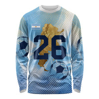 Argentina Football Land Of Champions Long Sleeve Shirt Halftone Dot Jaguar Mascot National Map
