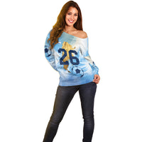 Argentina Football Land Of Champions Off Shoulder Sweater Halftone Dot Jaguar Mascot National Map