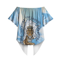 Argentina Football Land Of Champions Off Shoulder Wrap Waist Top Halftone Dot Jaguar Mascot National Map