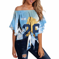 Argentina Football Land Of Champions Off Shoulder Wrap Waist Top Halftone Dot Jaguar Mascot National Map