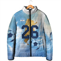 Argentina Football Land Of Champions Padded Jacket Halftone Dot Jaguar Mascot National Map