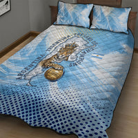 Argentina Football Land Of Champions Quilt Bed Set Halftone Dot Jaguar Mascot National Map