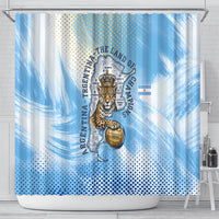 Argentina Football Land Of Champions Shower Curtain Halftone Dot Jaguar Mascot National Map