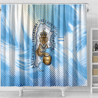 Argentina Football Land Of Champions Shower Curtain Halftone Dot Jaguar Mascot National Map