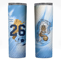 Argentina Football Land Of Champions Skinny Tumbler Halftone Dot Jaguar Mascot National Map