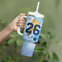 Argentina Football Land Of Champions Tumbler With Handle Halftone Dot Jaguar Mascot National Map