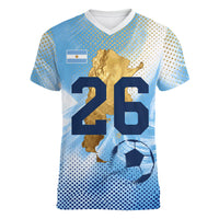 Argentina Football Land Of Champions Women V-Neck T-Shirt Halftone Dot Jaguar Mascot National Map