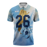 Argentina Football Land Of Champions Zipper Polo Shirt Halftone Dot Jaguar Mascot National Map