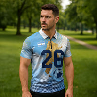 Argentina Football Land Of Champions Zipper Polo Shirt Halftone Dot Jaguar Mascot National Map