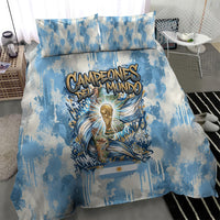 Argentina Football Campeones Del Mundo 2026 Bedding Set Champions Soccer Flag Watercolor Paint Drips Trophy