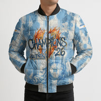 Argentina Football Campeones Del Mundo 2026 Bomber Puffer Jacket Champions Soccer Flag Watercolor Paint Drips Trophy