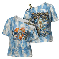 Argentina Football Campeones Del Mundo 2026 Cross Shoulder Shirt Champions Soccer Flag Watercolor Paint Drips Trophy