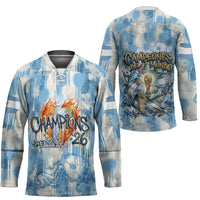 Argentina Football Campeones Del Mundo 2026 Hockey Jersey Champions Soccer Flag Watercolor Paint Drips Trophy