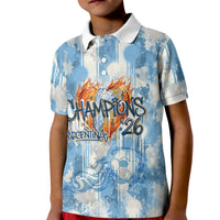 Argentina Football Campeones Del Mundo 2026 Kid Polo Shirt Champions Soccer Flag Watercolor Paint Drips Trophy